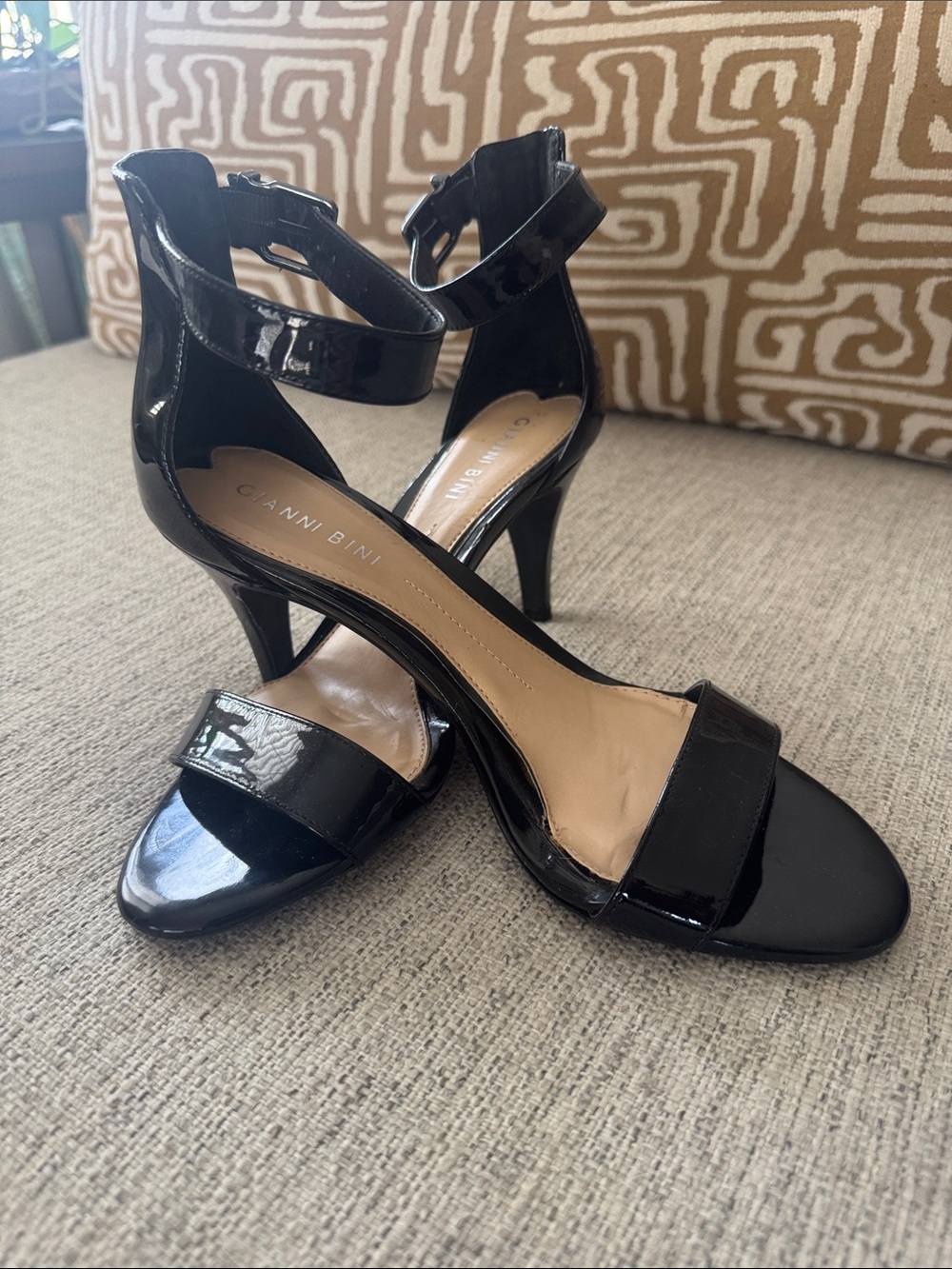 Gianni Bini Black Patent Open-Toe Ankle-Strap Heels